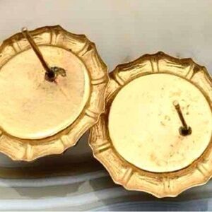 Estate 14K Yellow Gold Tigers Eye Round Bamboo Lined Post Earrings 3.7g